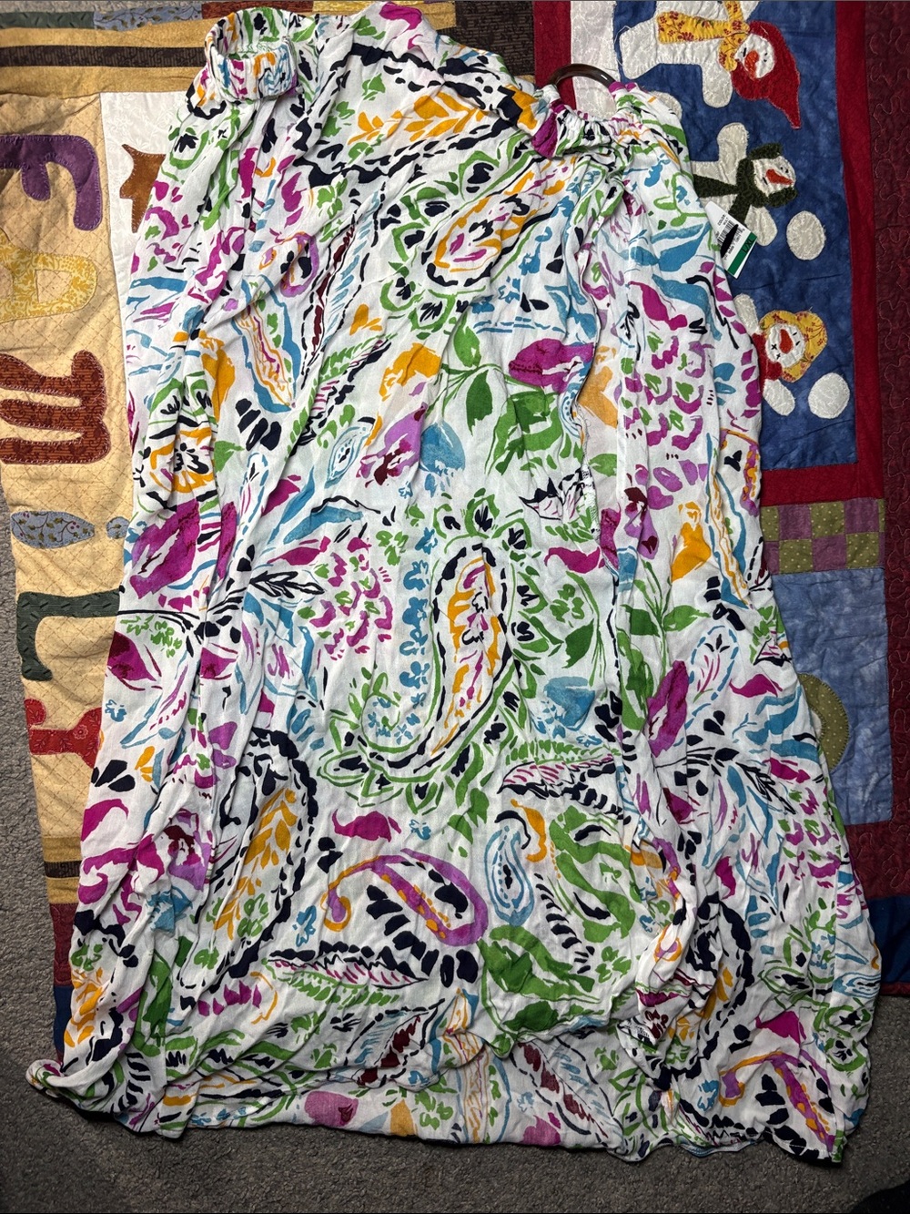Anne Cole White Paisley Maxi Skirt with Multicolor Accents